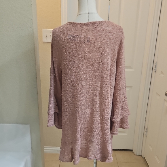 Nally & Millie Dusty Pink Textured Tunic Top Ruffled Hem & Layered Bell Sleeves - Picture 10 of 11